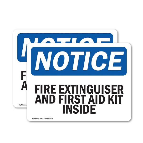 Signmission Fire Extinguisher And First Aid Kit Inside OSHA Notice Sign, Vinyl Decal, 5in W x 3.5in L, 2PK - OS-2PACK-NS-D-35-L-12592