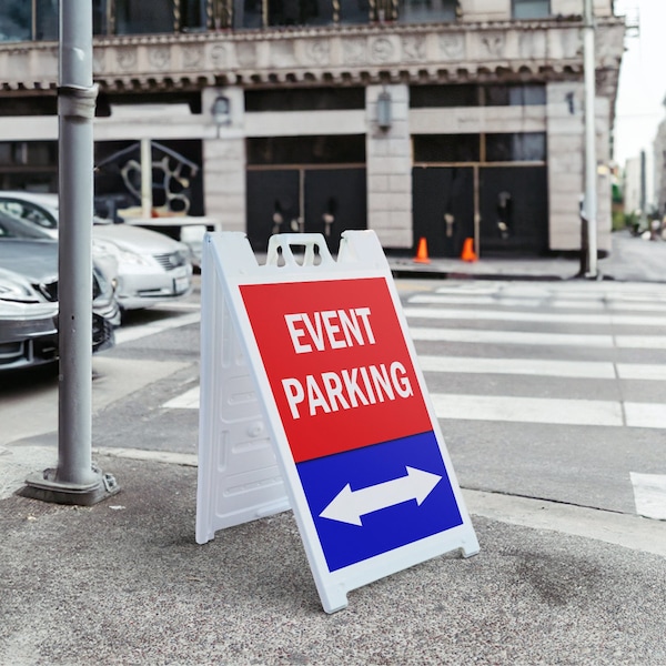 Signmission Event Parking With Double Arrow, A-Frame & 2 Sign Inserts, Heavy-Duty Plastic Frame - SBHD-C-2436-EVENTPARKINGWITHDOUBLEARROW