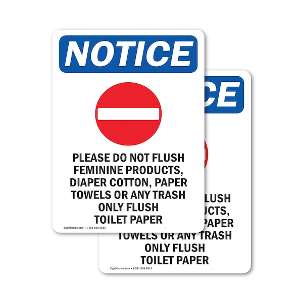 Signmission Please Do Not Flush Sign With Symbol, 18 in W x Rectangle, Vinyl Decal - OS-2PACK-NS-D-1824-V-17383