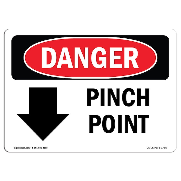 Signmission OSHA Danger Sign, Pinch Point, 5in X 3.5in Decal, 3.5" W, 5" L, Landscape, OS-DS-D-35-L-1716 - OS-DS-D-35-L-1716