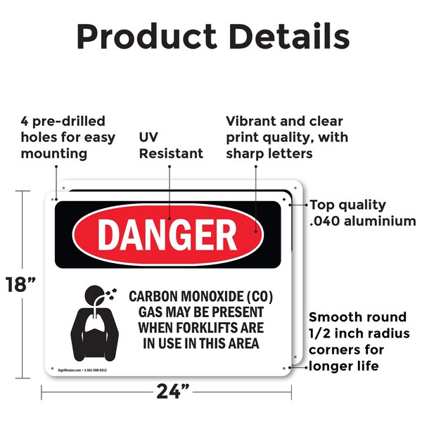 Signmission Carbon Monoxide CO Gas May Danger Sign, Aluminum, 24in W x 18in L, 2PK - OS-2PACK-DS-A-1824-L-2415