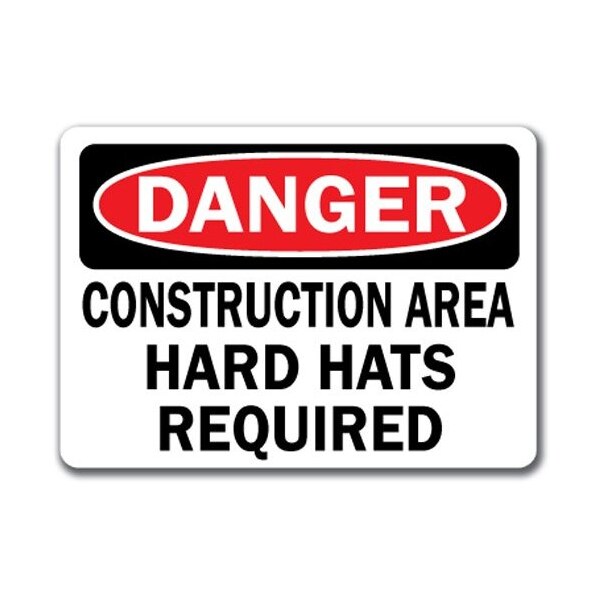 Signmission Danger Sign-Construction Area Hard Hats Required-10in x 14in OSHA Safety Sign, 14" H, DS-Hard Hat 2 - DS-HARD HAT 2