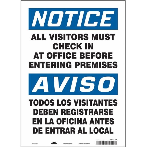 Condor Safety Sign, 14 in Height, 10 in Width, Vinyl, Vertical Rectangle, English, Spanish, 472F01 - 472F01
