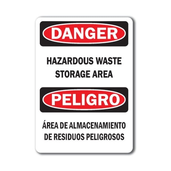 Signmission Safety Sign, 14 in Height, Plastic, Hazardous Waste Storage Bilingual - DS-HAZARDOUS WASTE STORAGE  BILINGUAL