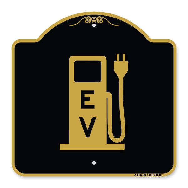 Signmission Ev Electric Vehicle Charging Station, Black & Gold Aluminum Sign, 18" x 18", BG-1818-24090 - A-DES-BG-1818-24090