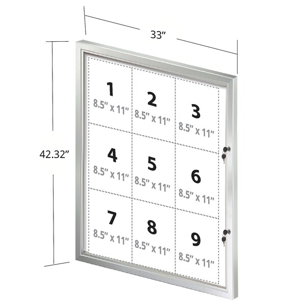 Azar Displays Enclosed Message Board, 33" W, 42.32" H, Aluminum - 300219