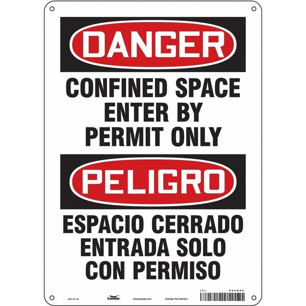 Condor Safety Sign, 14 in Height, 10 in Width, Polyethylene, Vertical Rectangle, English, Spanish, 465K66 - 465K66