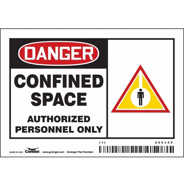 Condor Safety Sign, 3 1/2 in Height, 5 in Width, Vinyl, Horizontal Rectangle, English, 465J45 - 465J45