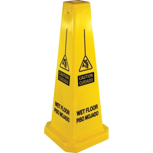 Genuine Joe Bright 4-sided Caution Safety Cone, 24" Height, 10" Width, Polypropylene, Cone, English; Spanish - GJO58880CT