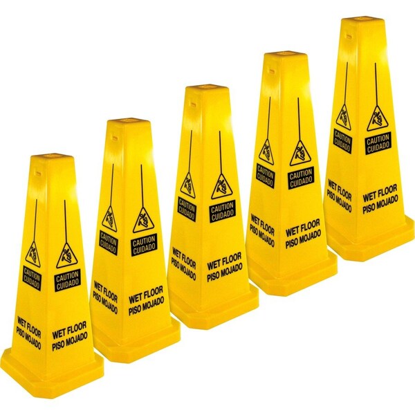 Genuine Joe Bright 4-sided Caution Safety Cone, 24" Height, 10" Width, Polypropylene, Cone, English; Spanish - GJO58880CT