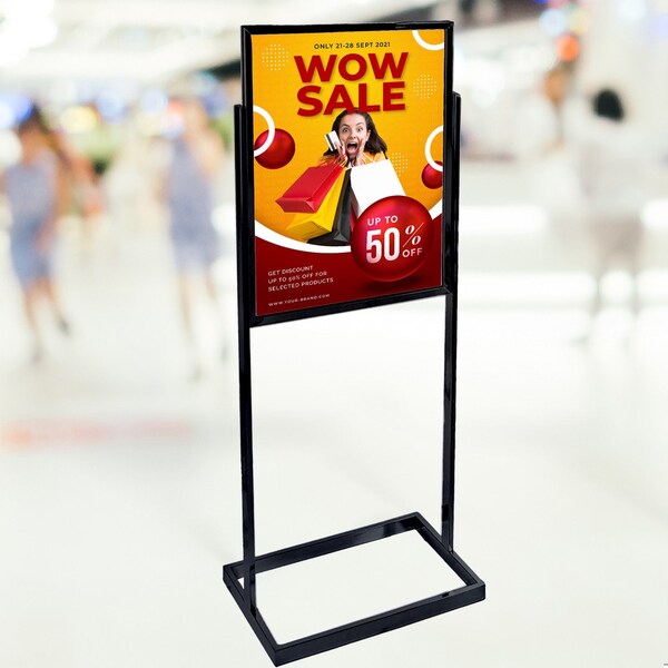Azar Displays Black Poster Floor Stand 22''W x 28''H on Wide Base - 300701-BLK