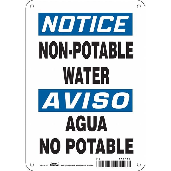 Condor Notice/Aviso, Non-Potable Water/Agua No Potable, 7 in W x 10 in H, Rectangle, Aluminum, 470K12 - 470K12
