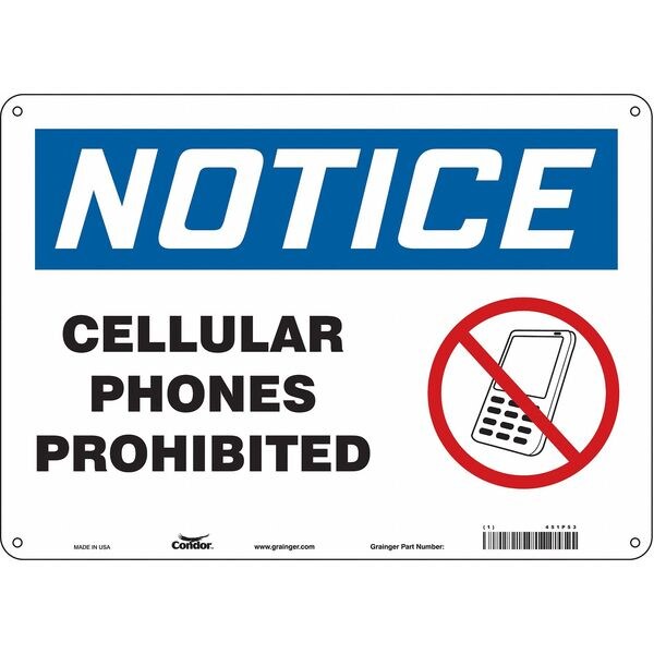 Condor Safety Sign Cell Phone, 10 in H, 14 in W, Polyethylene, Horizontal Rectangle, English, 451P53 - 451P53