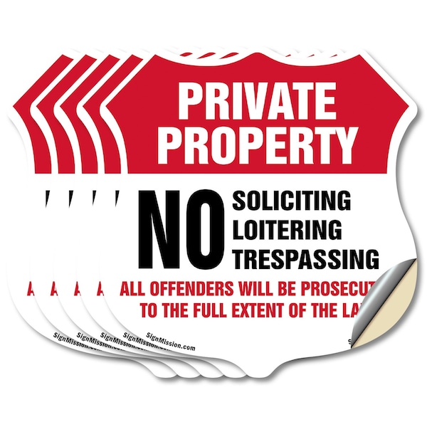 Signmission Private Property Shield Label Set No Sol, 4 inch X 4 inch, Vinyl Decal, 5PK - SHI-D-5PACK-4-439