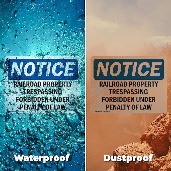 Signmission Railroad Property Trespassing Forbidden OSHA Notice Sign, Vinyl Decal, 10in W x 7in L, 2PK - OS-2PACK-NS-D-710-L-17974