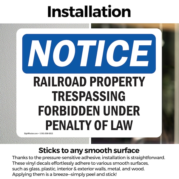 Signmission Railroad Property Trespassing Forbidden OSHA Notice Sign, Vinyl Decal, 10in W x 7in L, 2PK - OS-2PACK-NS-D-710-L-17974