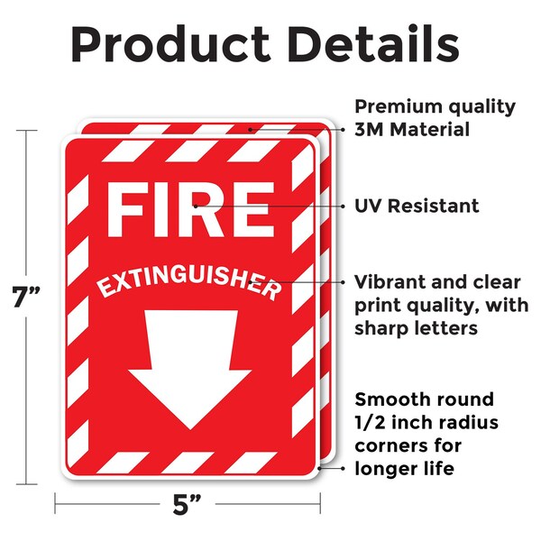 Signmission Fire Extinguisher with Arrow OSHA ANSI Sign, Vinyl Decal, 5in W x 7in L, 2PK - OS-2PACK-MISC-D-57-L-19492