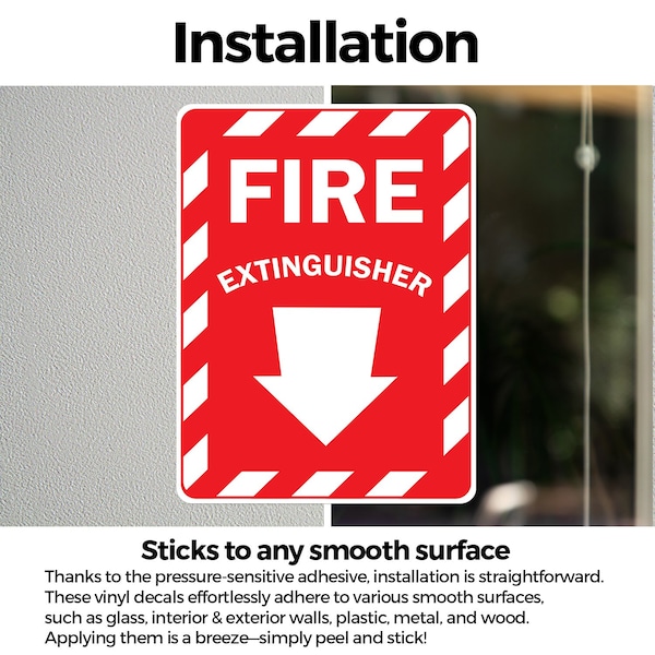Signmission Fire Extinguisher with Arrow OSHA ANSI Sign, Vinyl Decal, 5in W x 7in L, 2PK - OS-2PACK-MISC-D-57-L-19492