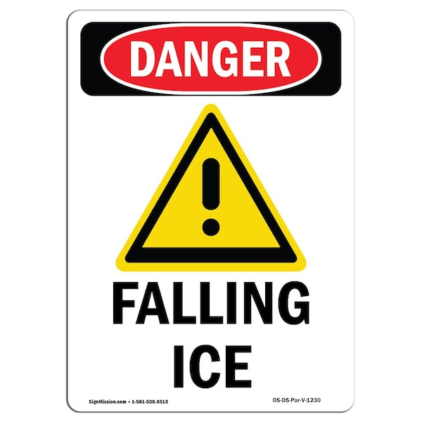 Signmission OSHA Danger Sign, Falling Ice, 14in X 10in Decal, 10" W, 14" H, Portrait, Falling Ice - OS-DS-D-1014-V-1230
