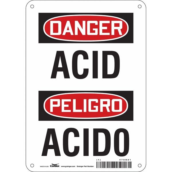 Condor Safety Sign, 10 in H, 7 in W, Polyethylene, Horizontal Rectangle, English, Spanish, 470R81 - 470R81