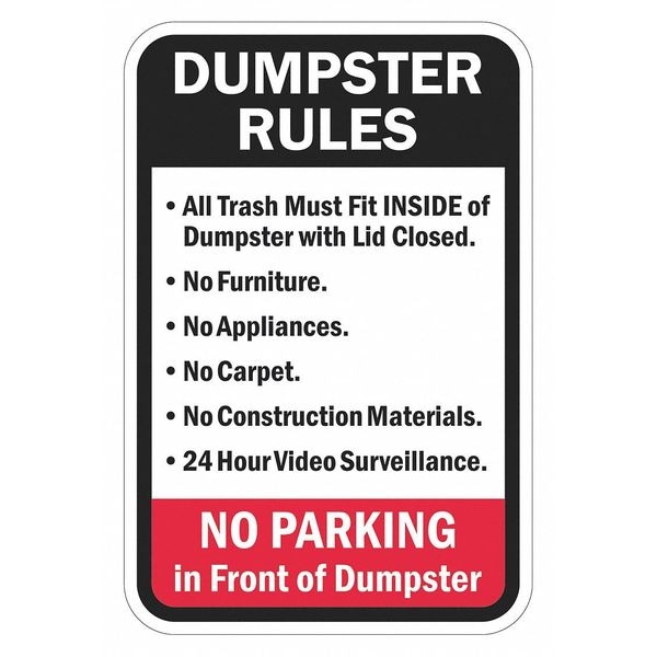 Lyle Rflctv Dumpster Rules Sign, 18x12in, Alum, T1-1693-HI_12x18 - T1-1693-HI_12X18