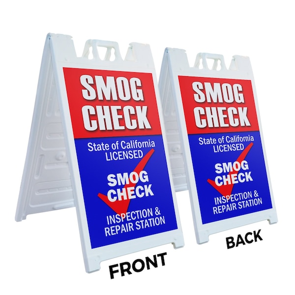Signmission Smog Check, A-Frame & 2 Decals Installed, Heavy-Duty Plastic Frame - SBHD-D-2436-SMOG CHECK