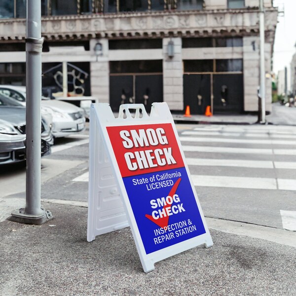 Signmission Smog Check, A-Frame & 2 Decals Installed, Heavy-Duty Plastic Frame - SBHD-D-2436-SMOG CHECK