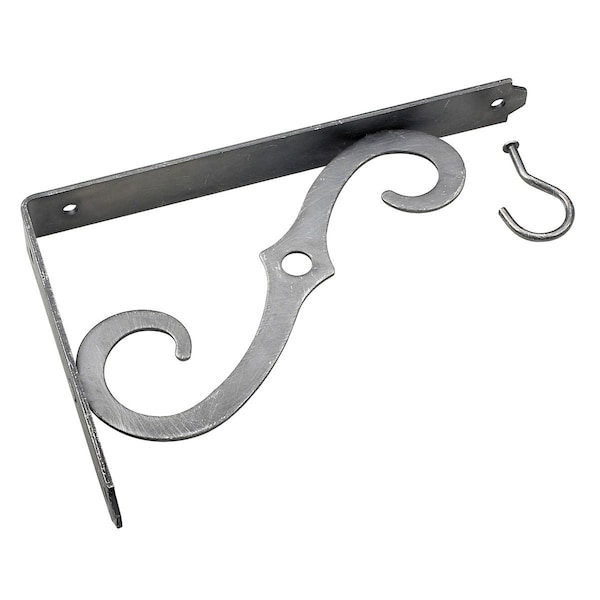 Onward 8 in Outdoor Ornamental Planter Hanger and Shelf Support Bracket with Swivel Hook, Pewter - 493PEW08R