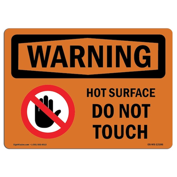 Signmission OSHA WARNING Sign, Hot Surface Do Not Touch, 5in X 3.5in Decal, 10PK, 5" W, 3.5" H, Landscape, PK10 - OS-WS-D-35-L-12186-10PK