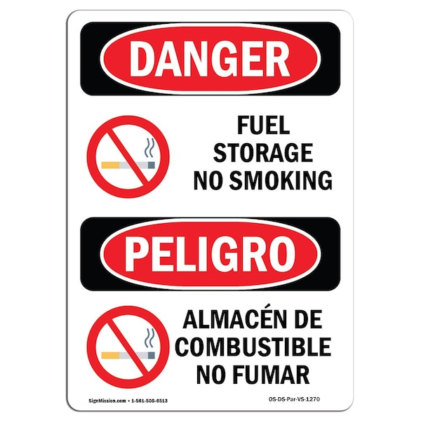 Signmission Safety Sign, OSHA Danger, 14" Height, Aluminum, Fuel Storage No Smoking Bilingual Spanish - OS-DS-A-1014-VS-1270