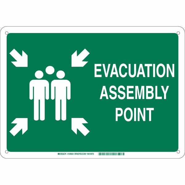 Brady Emergency Sign, B-555 Alum, White/Green - 139610