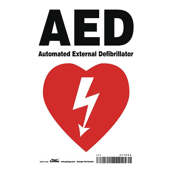 Condor AED Automated External Defibrillator, 7 in W x 10 in H, Horizontal Rectangle, Vinyl, 471U04 - 471U04