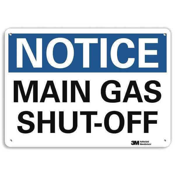 Lyle Notice, Main Gas Shut Off, 7 in x 10 in, Vertical Rectangle, Aluminum, U5-1315-NA_10x7 - U5-1315-NA_10X7