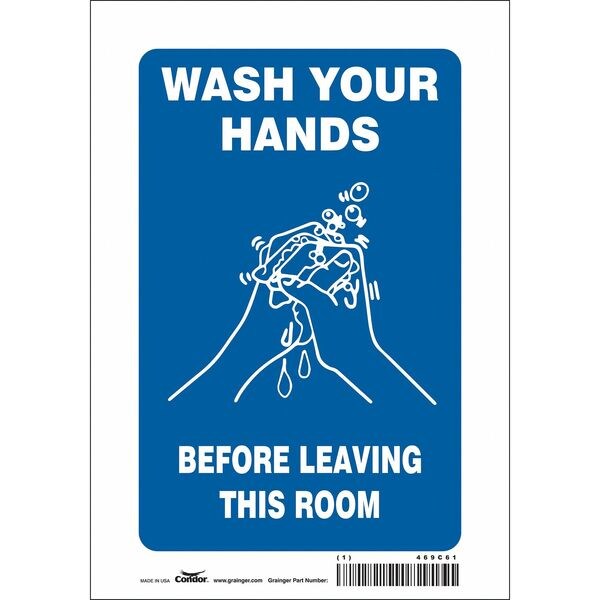 Condor Wash Hands Before Leaving This Room, 7 in W x 10 in H, Horizontal Rectangle, Vinyl, 469C61 - 469C61