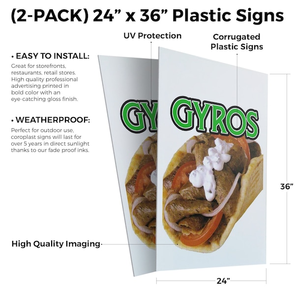 Signmission Gyros, Plastic Signs Only 24 Inch x 36 Inch, Corrugated Plastic, 2PK - CSB-2436-2PACK-GYROS
