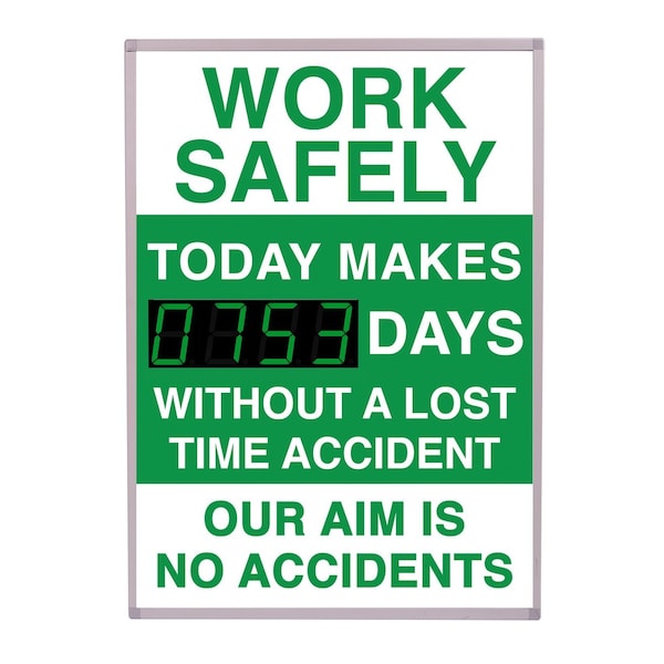 5S Supplies Digital LED Safety Scoreboard Signs with Frame, Work Safely - SAFETY-LED- WS