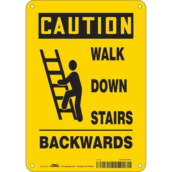 Condor Caution, WALK DOWN STAIRS BACKWARDS, 7 in W x 10 in H, Horizontal Rectangle, Polyethylene, 485P89 - 485P89