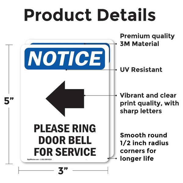 Signmission Please Ring Door Bell Sign With Symbol, 3.5 in W x Rectangle, Vinyl Decal - OS-2PACK-NS-D-35-V-17582