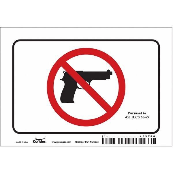 Condor No Concealed Weapons Sign, 4 in Height, 6 in Width, Vinyl, Horizontal Rectangle, English - 453T46