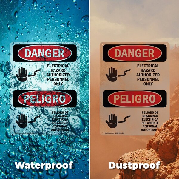 Signmission Electrical Hazard Authorized Only Bilingual Danger Sign, Vinyl Decal, 3.5in W x 5in L, 2PK - OS-2PACK-DS-D-35-VS-1197