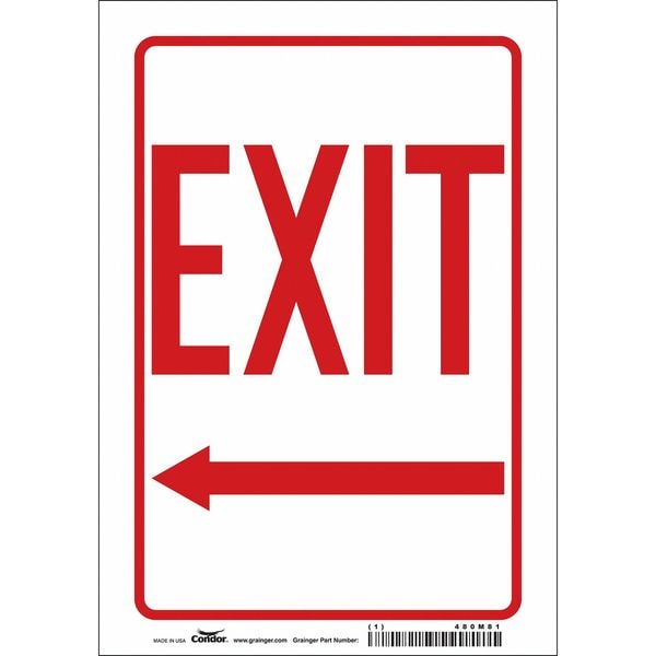 Condor Exit Sign, Vinyl, 7" W, 10" H, Exit, Red, White - 480M81