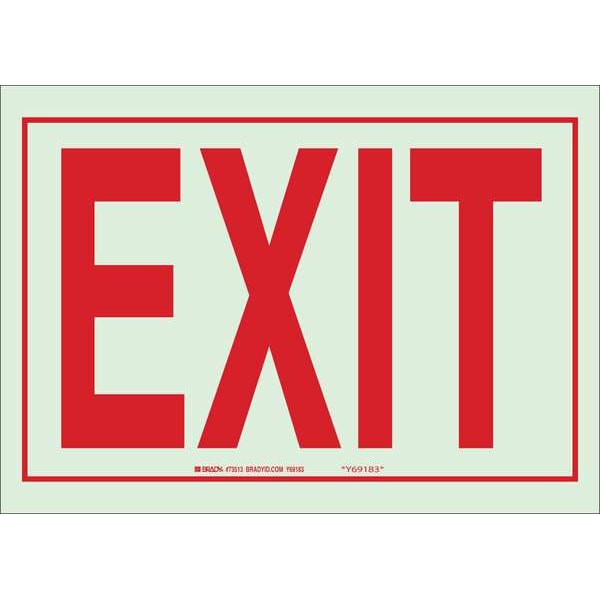 Brady Exit Sign, Polyester, 10" W, 7" H, Exit, Red, White - 80215