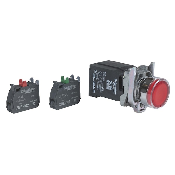 Botón de pulsador iluminado, Harmony XB4, rojo, empotrable, 22mm, retorno por resorte, 1NA+1NC, 110...120 V - XB4BW3435