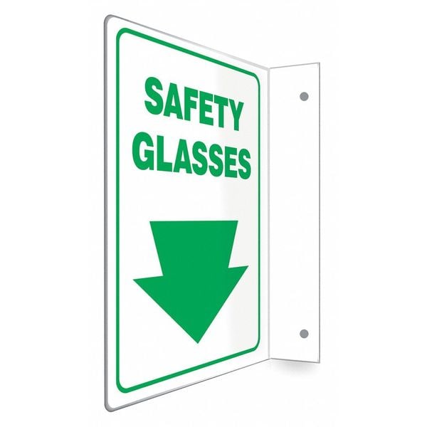 Condor High Visibility Safety Sign, 12 in Height, 9 in Width, PETG, L-Shape Projection, English - 480X90
