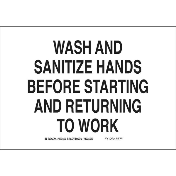 Brady Wash And Sanitize Hands Before Starting And Returning To Work, 10 in x 14 in, Aluminum, 42828 - 42828