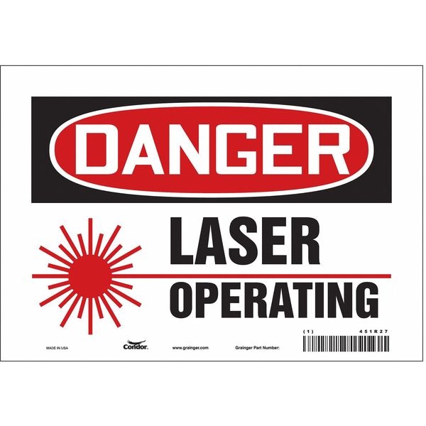 Condor Laser Warning Sign, 7 in H, 10 in W, Vinyl, Vertical Rectangle, 451R27 - 451R27