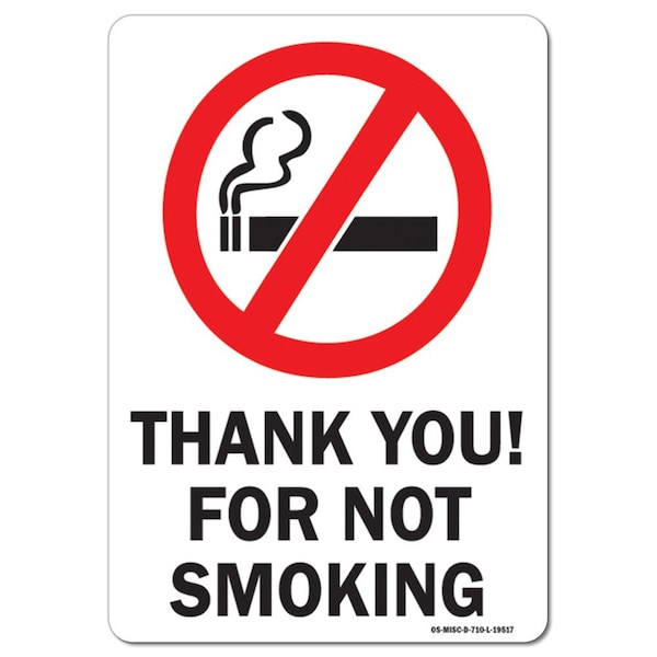 Signmission OSHA, Thank You For Not Smoking W/ Graphic, 5in X 3.5in, 10PK, 3.5" W, 5" L, Landscape, PK10 - OS-MISC-D-35-L-19517-10PK
