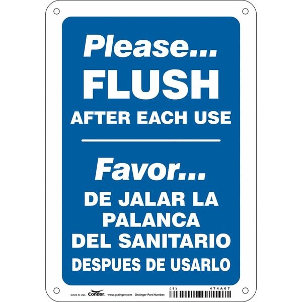 Condor PLEASE. FLUSH AFTER EACH USE, Spanish-Bilingual, 7 in W x 10 in H, 474A67 - 474A67