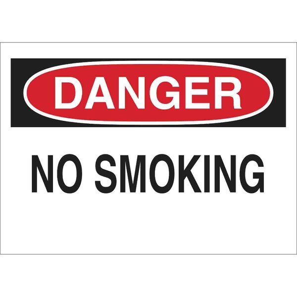 Brady Danger No Smoking Sign, 10" H, 14 in W, Plastic, Rectangle, English, 25077 - 25077