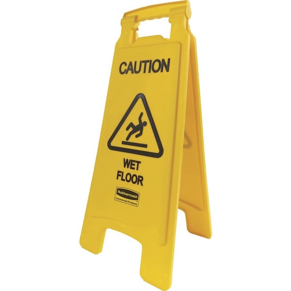 Rubbermaid Commercial Caution Wet Floor Safety Sign, 25" Height, 11" Width, Plastic, Rectangular - RCP611277YWCT